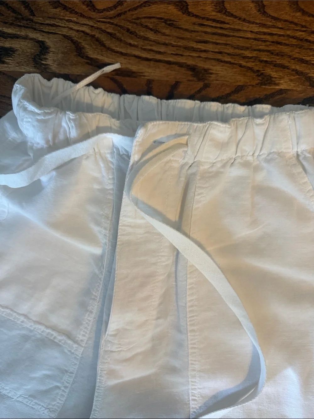 Zara White Drawstring Cargo-Style Joggers Linen and Cotton